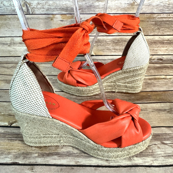 Cole Haan Grand 360 Orange Leather Espadrille Wedge Open Toe Sandals 8B - Picture 5 of 8